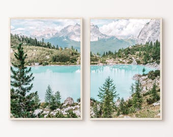 Set di 2 stampe stampabili di laghi di montagna, poster di paesaggi di foreste di montagna, 2 pezzi di arte murale di foreste, fotografia del lago Split, arredamento di baita