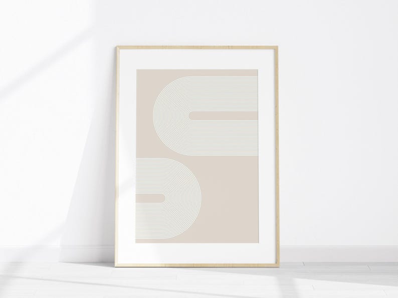 Set of 2 Neutral Boho Prints, Printable Mid-Century Modern 2 Pieces Wall Art, Beige Wall Prints, Abstract Boho Wall Decor, Digital Download image 8