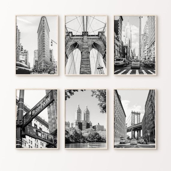 New York Set of 6 Printable Photography, NYC Black White Gallery