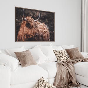Arte mural de vaca de las Tierras Altas, arte mural grande de ganado del oeste, impresión fotográfica rústica horizontal, póster de vaca Longhorn, lienzo imprimible de animales de granja imagen 8