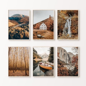 Herbst Wald Set von 6 druckbare Fotografie, Herbst Natur Galerie Wand Set, rustikale nordische Landschaft Druck, Herbst Landschaft große Wand Kunst