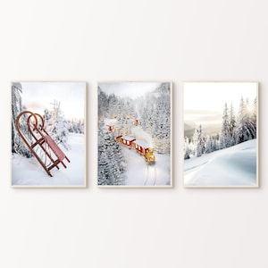 Winter Photography, Printable Snowy Landscape Gallery Wall Set of 3 Prints, Snowy Nordic Forest 3 Pieces Wall Art, Christmas Holidays Decor