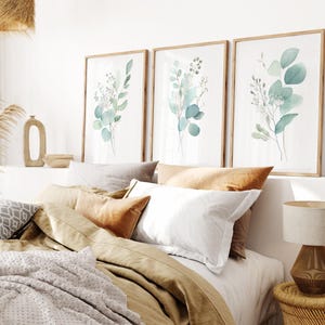 Lot de 3 impressions d'eucalyptus, feuille d'aquarelle imprimable 3 pièces art mural, art d'eucalyptus, estampes vert sauge, impression Cottagecore minimaliste image 2