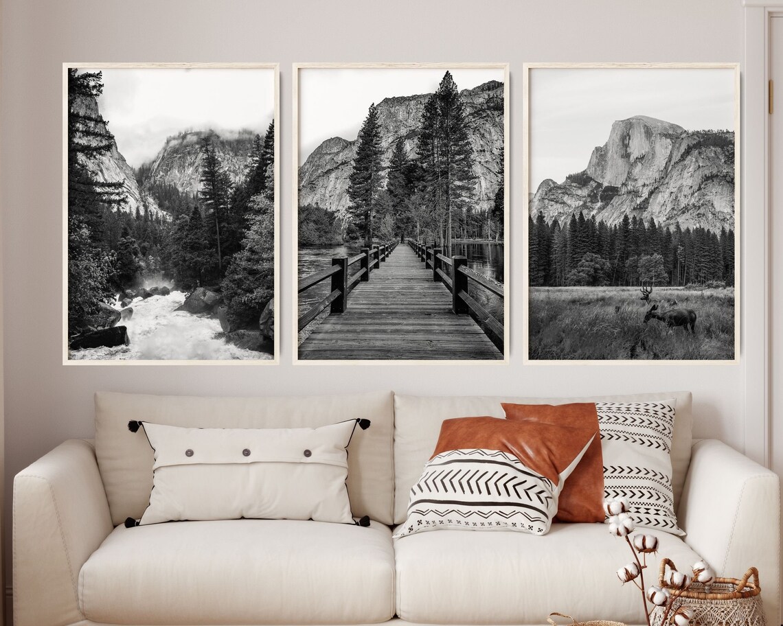 Black and White Yosemite Wall Art Set of 3 Yosemite National | Etsy