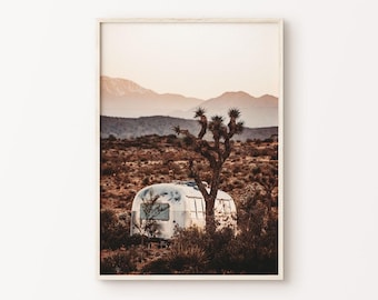 Afdrukbare fotografie van een luchtstroom in de Joshua Tree-woestijn, zonsondergang Californië landschap woestijn grote muurkunst, cactusprint - digitaal