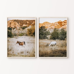 Horses 2 Pieces PRINTABLE Photography, Western Landscape Set of 2 Print, Horse Print, Nature 2 Pieces Large Wall Art, Horses Wall Art
