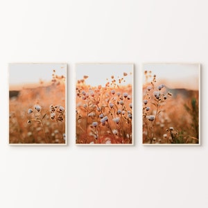 PRINTABLE Wildflower Prints Set of 3, Boho Wildflower Split Photography, Botanical 3 Pieces Wall Art, Farmhouse Set of 3 Prints, Nature Art