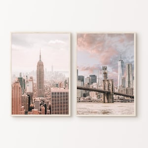 Conjunto imprimible de 2 fotografías de la ciudad de Nueva York, Nyc Skyline 2 piezas de arte de pared, impresiones de Brooklyn, arte de pared grande del Empire State Building