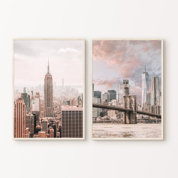 Printable Set of 2 New York City Photography, Nyc Skyline 2 Pieces Wall Art, Brooklyn Prints, Empire State Building Large Wall Art