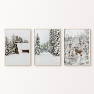 Winter Landscape Printable Set of 3 Prints, Nordic Wall Art, Snowy Forest Poster, Winter Theme 3 Pieces Wall Art, Nature Winter Print