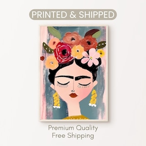 Frida Khalo Inspired Print, Frida Khalo Portrait Wall Art Printed and Shipped, Mailed Large Canvas, Frida Khalo Poster