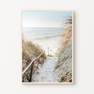 Fotografía costera imprimible, Arte de pared grande de dunas de playa, Impresión de paisaje oceánico, Póster costero, Impresión digital de playa tranquila