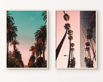 Sunset Boulevard Set of 2 Prints, Beverly Hills Photography, PRINTABLE Los Angeles 2 Pieces Wall Art, California Poster Set, Palm Tree Print