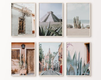 Printable Set of 6 Mexico Prints, Mexico 6 Pieces Printable Large Wall Art, Cactus Photography, Mexico Gallery Wall Set, INSTANT DOWNLOAD