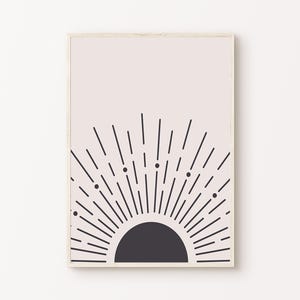 Printable Boho Mid-Century Wall Art, Boho Sunshine Print, Neutral Wall Decor, Mid-Century Modern Art, Digital Download