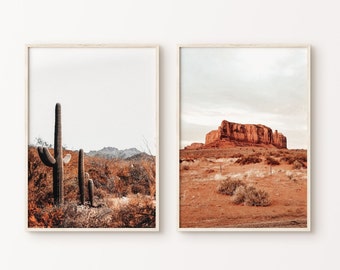 Arte da parete stampabile in 2 pezzi del deserto, set di 2 stampe digitali del deserto dell'Arizona, fotografia di cactus, arte da parete di grandi dimensioni del sud-ovest, stampa Saguaro