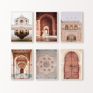 Printable India 6 Pieces Large Wall Art, India Gallery Wall Set, Taj Mahal Print, India Set of 6 Photography, Boho Architecture Wall Art