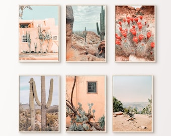 Set di 6 fotografie stampabili del deserto dell'Arizona, 6 pezzi di grande arte murale del Grand Canyon, set da parete con galleria di cactus Saguaro nel deserto, arte naturalistica