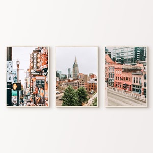 Conjunto de 3 fotografias para impressão de Nashville, impressão da paisagem urbana de Nashville, arte de parede grande de 3 peças de Nashville, pôster da cidade americana