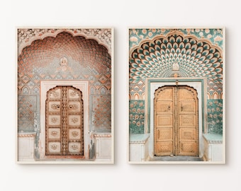 Set of 2 Boho Doors DIGITAL Prints, Arabic Large Wall Art Set, Moroccan Decor 2 Pieces Photography, Printable Boho Pastel Mosaic Poster