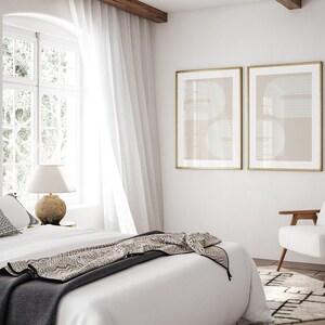 Set of 2 Neutral Boho Prints, Printable Mid-Century Modern 2 Pieces Wall Art, Beige Wall Prints, Abstract Boho Wall Decor, Digital Download image 6