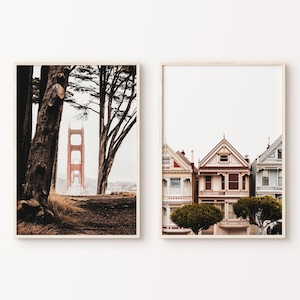 Printable San Francisco Set of 2 Photography, Golden Gate Bridge Poster, San Francisco DIGITAL Prints, Painted Ladies Houses Large Wall Art