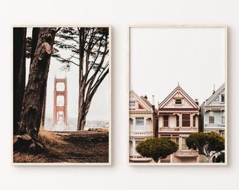 Printable San Francisco Set of 2 Photography, Golden Gate Bridge Poster, San Francisco DIGITAL Prints, Painted Ladies Houses Large Wall Art