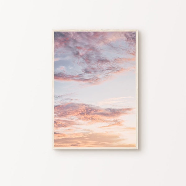 Printable Blush Sunset Sky Photography, Pink Tones Sky Wall Art, Pink Clouds Large Wall Art, Calm Neutral Nursery Print, Sunset Sky Poster