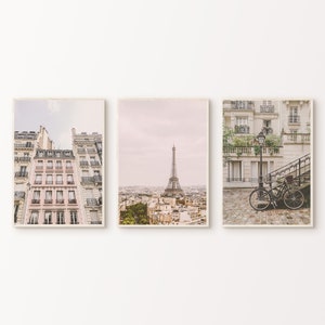 Afdrukbare Parijs set van 3 fotografie, Frankrijk 3 stukken kunst aan de muur, Boho neutrale Parijs prints, Tour Eiffel grote muur kunst, Europa reizen poster