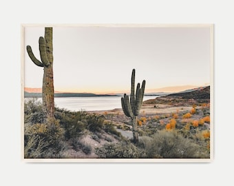 Arte mural grande imprimible de Arizona, impresión digital de paisaje desértico, arte mural del suroeste, fotografía de Arizona, arte mural de cactus, póster del desierto