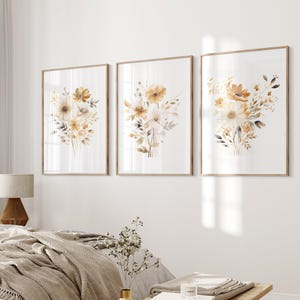 Set of 3 Neutral Watercolor Wildflower Prints / Boho Minimalist Wall Decor / Printable Botanical Wall Art / Digital download Branch Prints