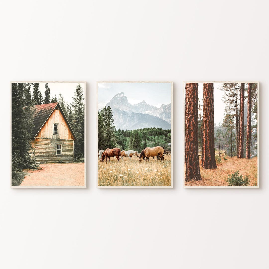 Farmhouse Set of 3 Prints, Printable Forest 3 Pieces Wall Art, Nature ...