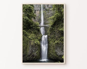 Multnomah Waterfalls DIGITAL Print, Oregon Printable Large Wall Art, Nature Poster, Falls in the Forest Print, Columbia River Wall art