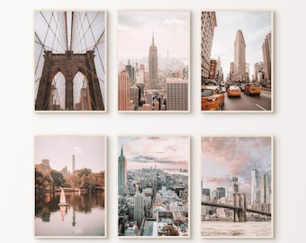 New York City Set of 6 Printable Photography, NYC Gallery Wall Set, Nyc 6 Piece Large Wall Art, Empire State Building Print, Brooklyn Poster