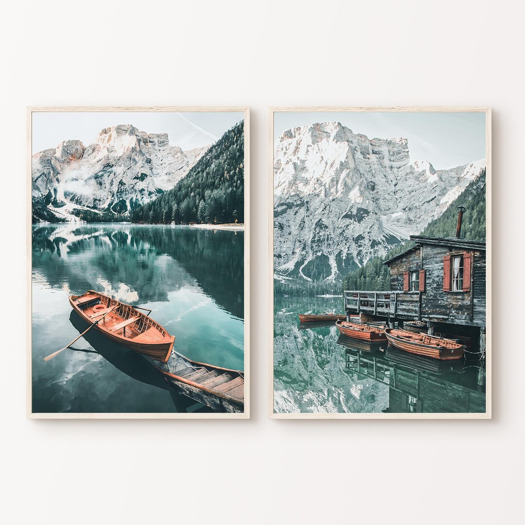 Nature Set of 2 Prints, Printable Mountain Lake 2 Pieces Large Wall Art ...