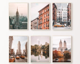 Printable New York Set of 6 Photography, NYC Gallery Wall Set, Nyc 6 Piece Large Wall Art, Empire State Building Print, New York Taxy Poster