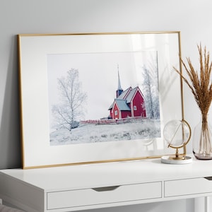 Winter Landscape Print, Printable Nordic Church Wall Art, Snowy Christmas Poster, Winter Wonderland Wall Art, Snowy Nature Photography Print image 7