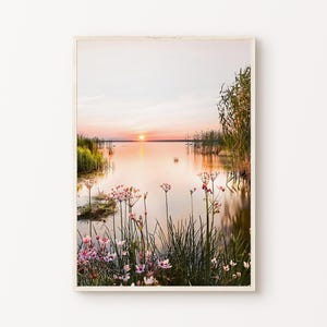 Blumen Fotografie, druckbare Wildblumen Wandkunst, Natur Druck, Teich Landschaft Poster, Sonnenuntergang Kunst, digitaler Download