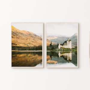 Schottland Landschaft 2er Set druckbare Fotografie, nordische Wandkunst, Herbst Landschaft Split Print, See 2 Stücke Wandkunst, Herbst Natur Fotos