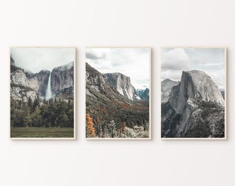 Printable Yosemite  3 Pieces Large Wall Art, National Park Poster, Yosemite Fall Set of 3 Photography, Yosemite Prints, Half Dome Wall Art