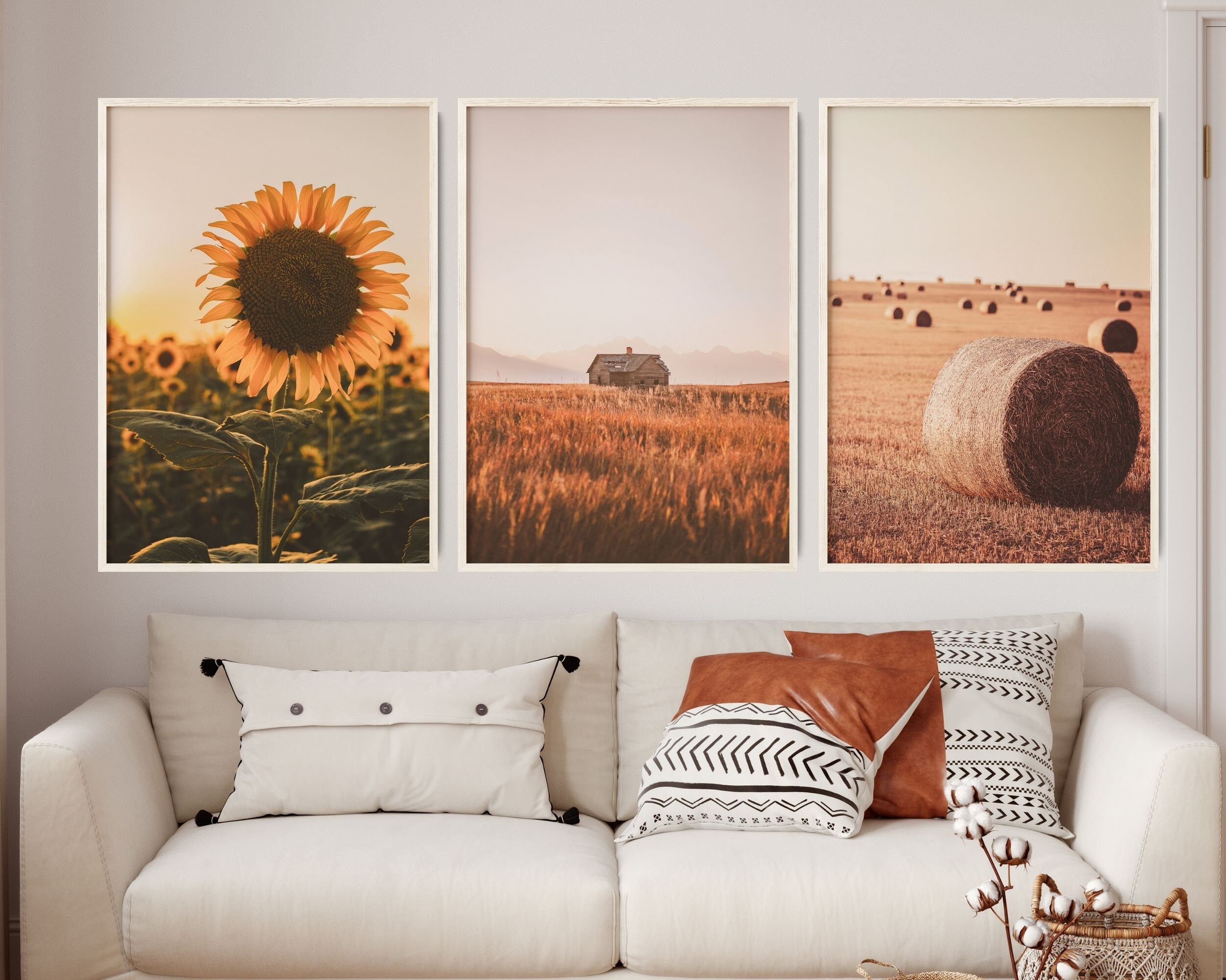 Nature Photography Printable Gallery Wall Set Large Wall Art Farmhouse Print Set of 3 Pieces Wall Art Rustic Sunflower Photography Print