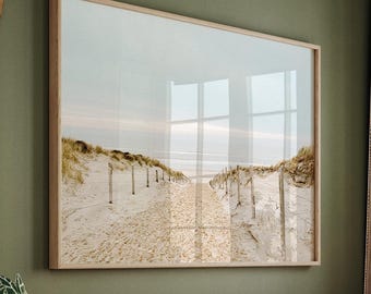 Neutral Beach Large Wall Art, Coastal Print, Printable Beach Dunes Photography, Seascape Poster, Ocean Wall Art, Calm Beach Digital Print