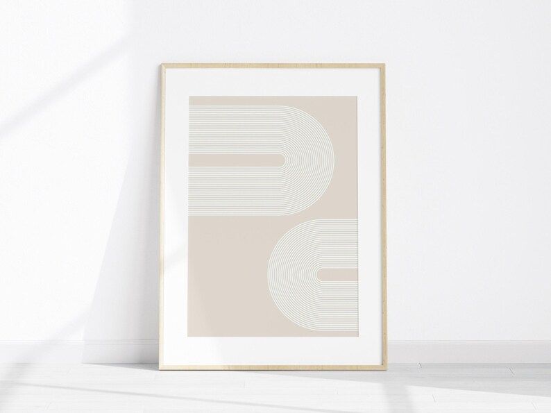 Set of 2 Neutral Boho Prints, Printable Mid-Century Modern 2 Pieces Wall Art, Beige Wall Prints, Abstract Boho Wall Decor, Digital Download image 3
