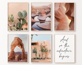 Set di 6 pareti con galleria del deserto, 6 pezzi di arte murale del sud-ovest, stampa fotografica del deserto dell'Arizona, poster stampabile su tela del deserto, grande arte murale