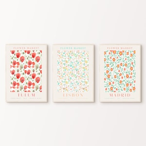 Set of 3 Flower Market Prints, Printable Matisse Flower Market Poster, Botanical Wall Art, Floral Gallery Wall Set, Flower Travel Poster