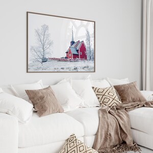 Winter Landscape Print, Printable Nordic Church Wall Art, Snowy Christmas Poster, Winter Wonderland Wall Art, Snowy Nature Photography Print image 8