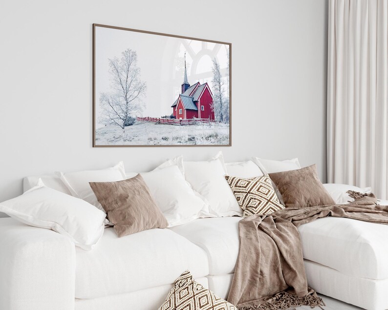 Winter Landscape Print, Printable Nordic Church Wall Art, Snowy Christmas Poster, Winter Wonderland Wall Art, Snowy Nature Photography Print image 8