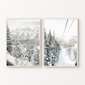 Printable Winter Theme Set of 2 Prints, Nordic Nature Landscape Wall Art, Snowy Christmas Poster, Winter Snow Forest 2 Pieces Wall Art