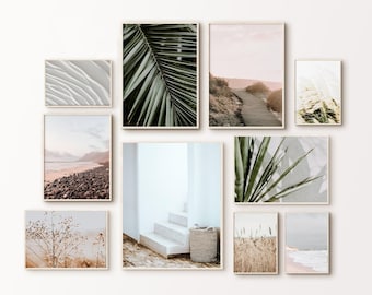 Printable Neutral Warm Gallery Wall Set, Beige Prints, Boho Set of 10 Photography, Coastal 10 Pieces Wall Art, Pampass Grass Large Wall Art