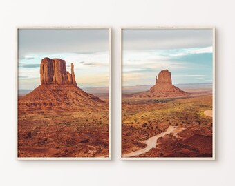 Lot de 2 photographies imprimables Monument Valley, paysage désertique de l'Arizona 2 pièces art mural, grande oeuvre d'art murale sud-ouest, impression Arizona